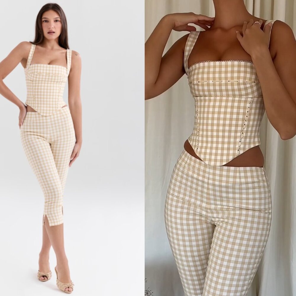 House of CB 'Lottie' & 'Carella' Gingerbread Gingham Capri Set NWOT